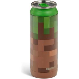 imageIgloo MineCraft Creeper 20 oz Sipper Glow in the Dark Sports Sipper Stainless Steel Hydration Can with Lid ampamp Straw Insulated Water BottleGrass Block