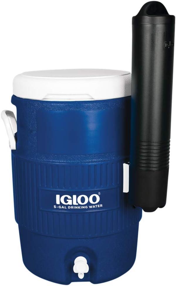 imageIgloo Seat Top Beverage Cooler with Cup Dispenser 5Gallon Ocean BlueOcean Blue