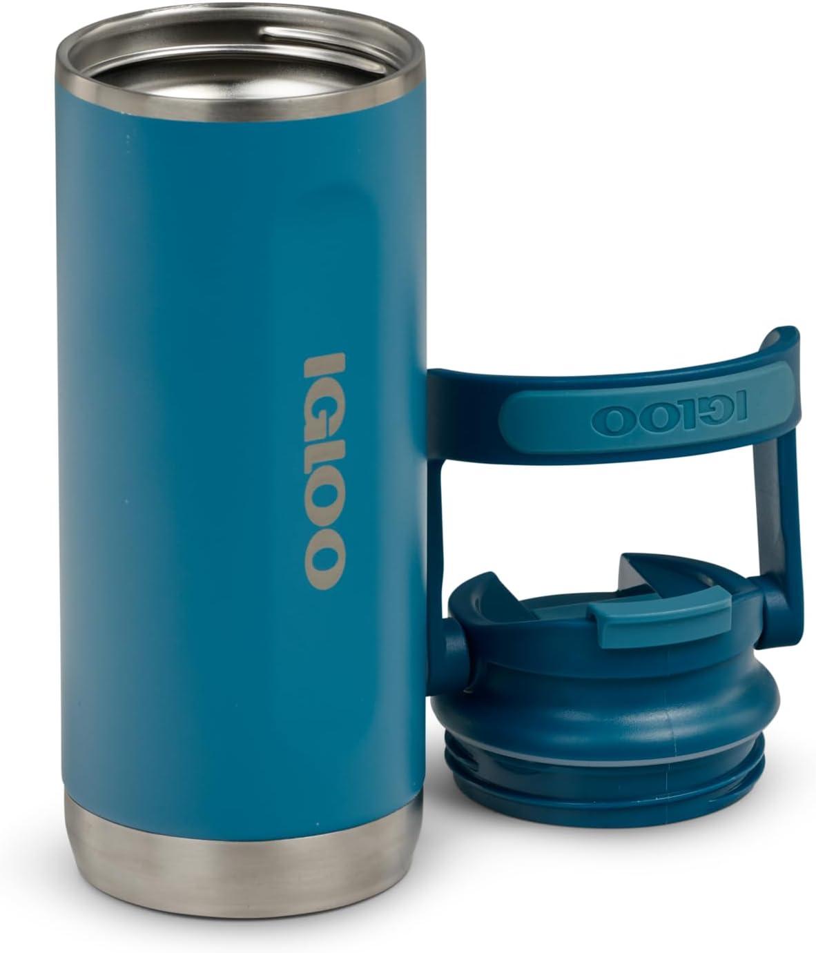 imageIgloo 32 oz Tumbler with Handle Reusable Travel Mug Stainless Steel Insulated Hydration Cup for Hot ampamp Cold Beverages SeafoamBlue 16 Oz
