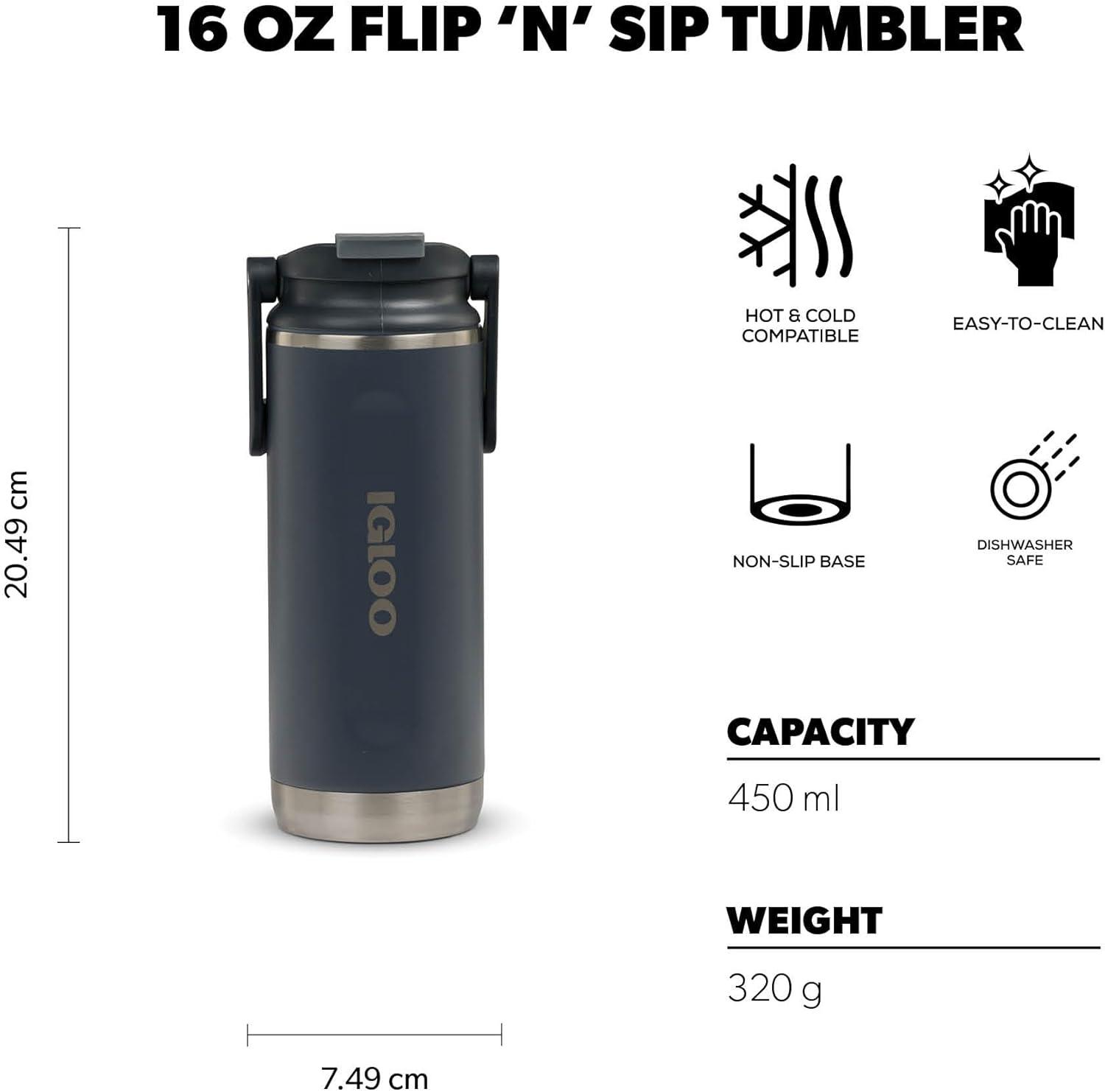 imageIgloo 32 oz Tumbler with Handle Reusable Travel Mug Stainless Steel Insulated Hydration Cup for Hot ampamp Cold Beverages SeafoamCarbonite 16 Oz