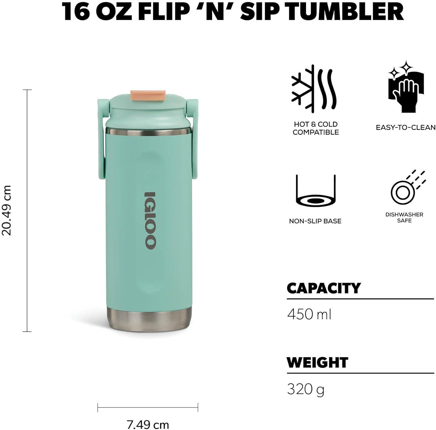 imageIgloo 32 oz Tumbler with Handle Reusable Travel Mug Stainless Steel Insulated Hydration Cup for Hot ampamp Cold Beverages SeafoamSeafoam 16 Oz
