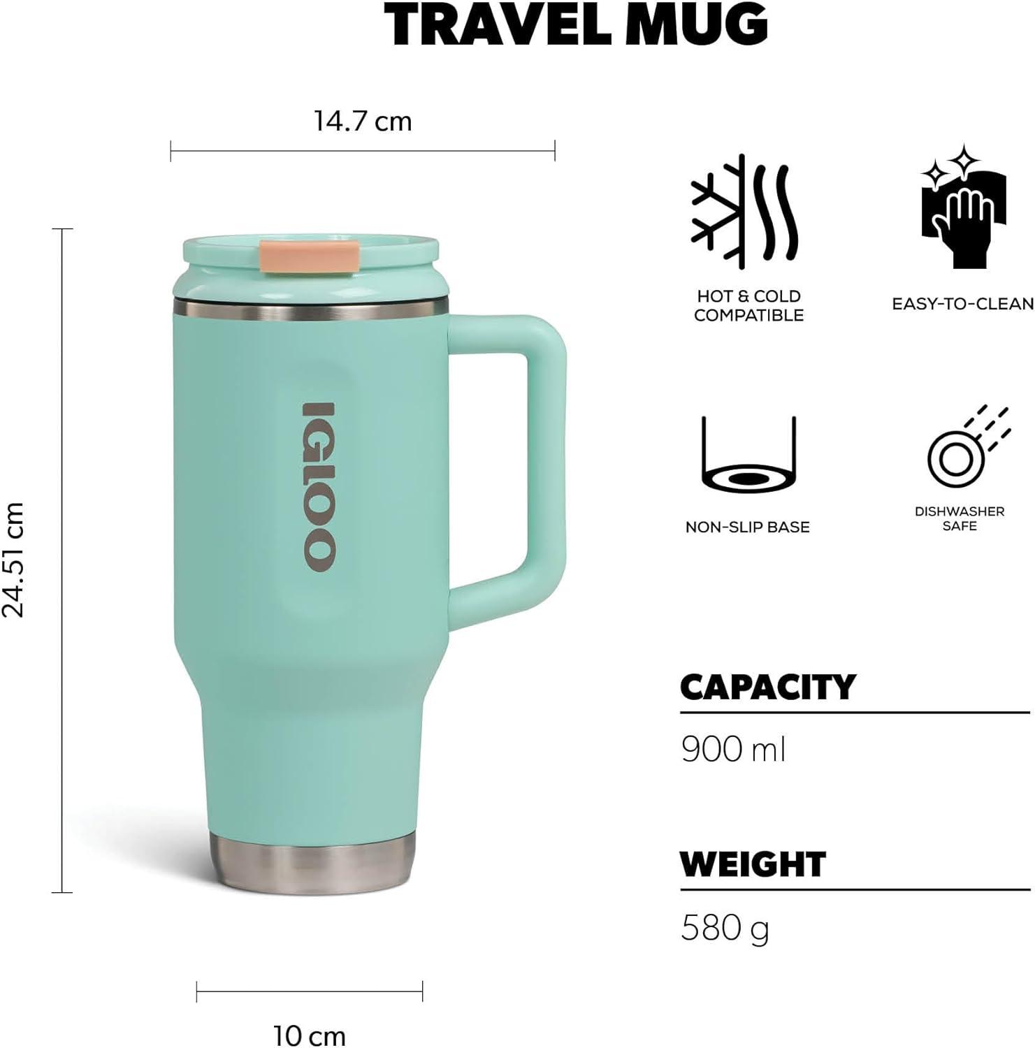 imageIgloo 32 oz Tumbler with Handle Reusable Travel Mug Stainless Steel Insulated Hydration Cup for Hot ampamp Cold Beverages SeafoamSeafoam 32 Oz