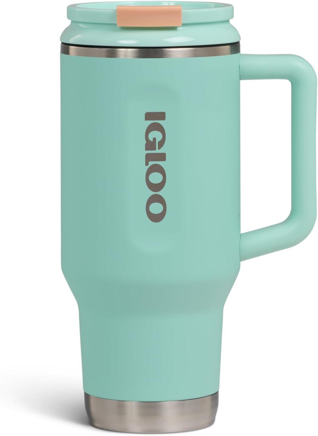 imageIgloo 32 oz Tumbler with Handle Reusable Travel Mug Stainless Steel Insulated Hydration Cup for Hot ampamp Cold Beverages SeafoamSeafoam 32 Oz