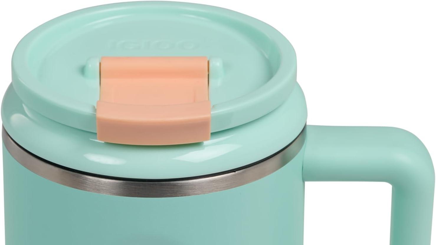 imageIgloo 32 oz Tumbler with Handle Reusable Travel Mug Stainless Steel Insulated Hydration Cup for Hot ampamp Cold Beverages SeafoamSeafoam 32 Oz